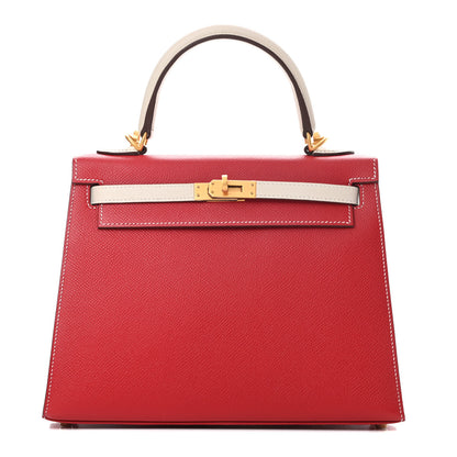 Hermes Epsom Bi-Color Horseshoe Kelly Sellier 25 Craie Rouge De Coeur 1 of 12