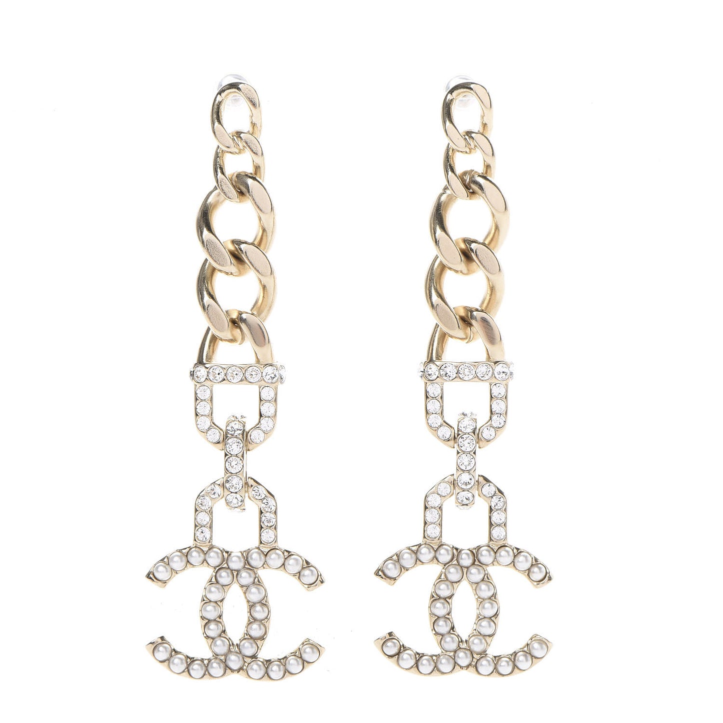 Metal Crystal CC Vendome CC Dangle Earrings Gold