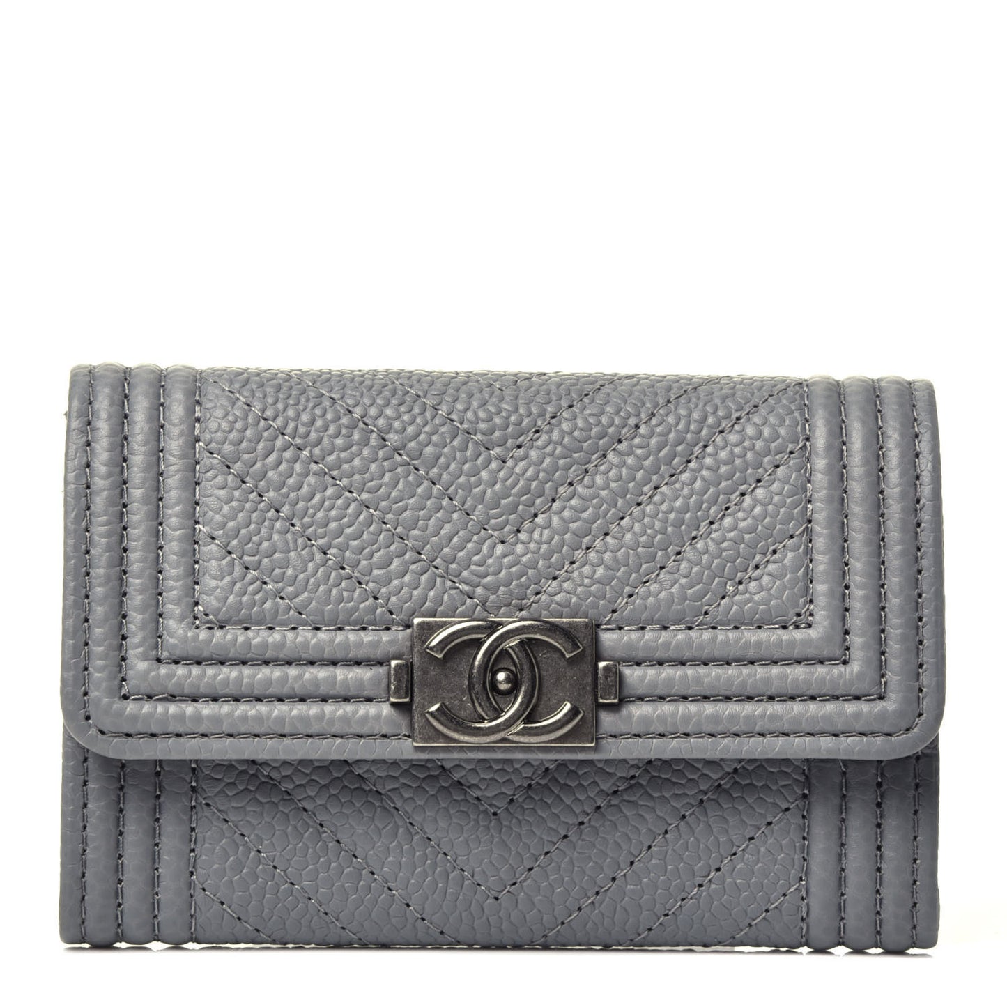 Caviar Chevron Quilted Boy Flap Card Holder Grey