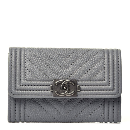 Chanel Caviar Chevron Quilted Boy Flap Card Holder Grey 1 of 9