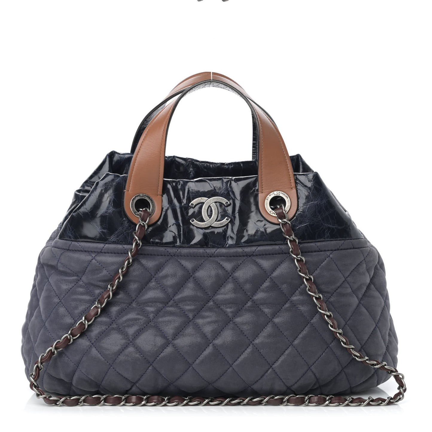Iridescent Calfskin Small In The Mix Tote Navy