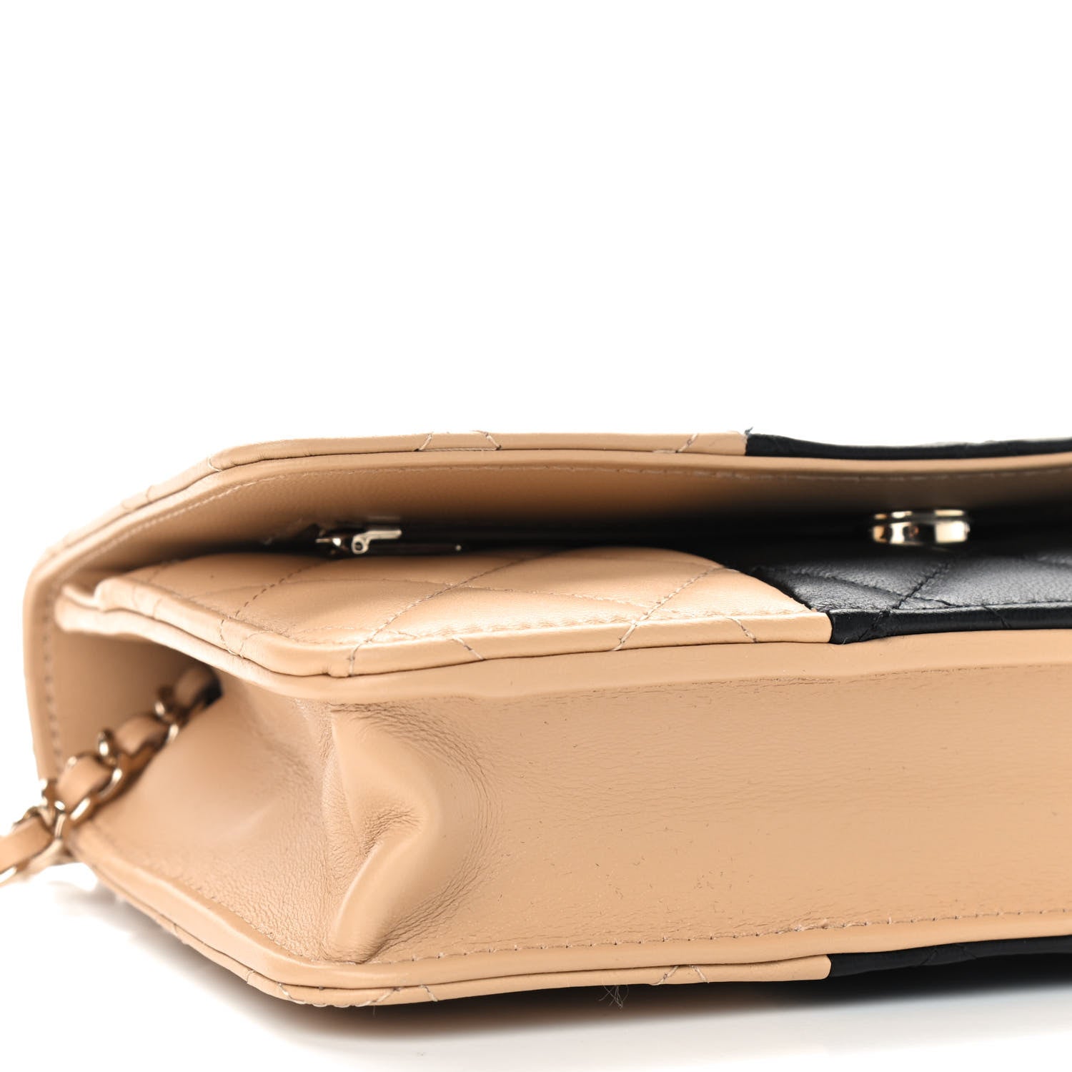 Chanel Lambskin Quilted Wallet On Chain WOC Beige Black 9 of 10