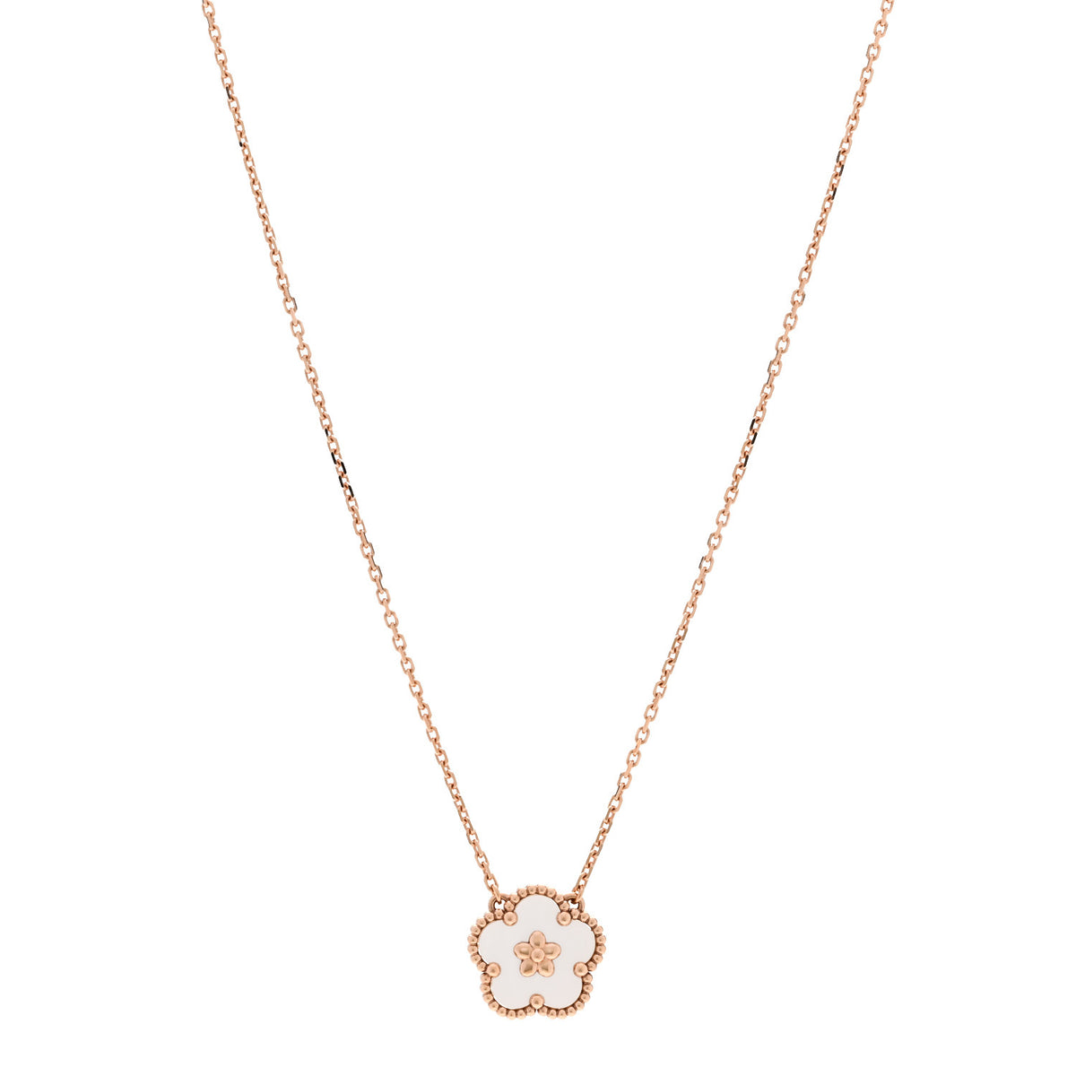 Van Cleef & Arpels 18K Rose Gold Mother of Pearl Lucky Spring Plum Blossom Necklace 1 of 6