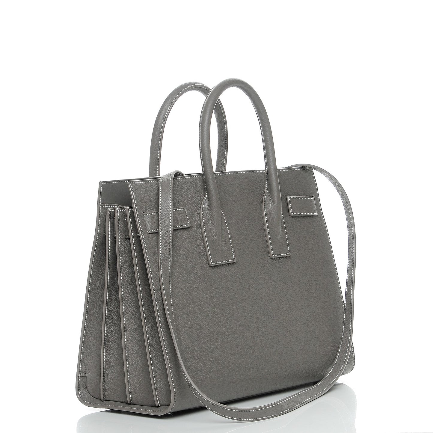 Grained Calfskin Topstitch Small Sac De Jour Grey