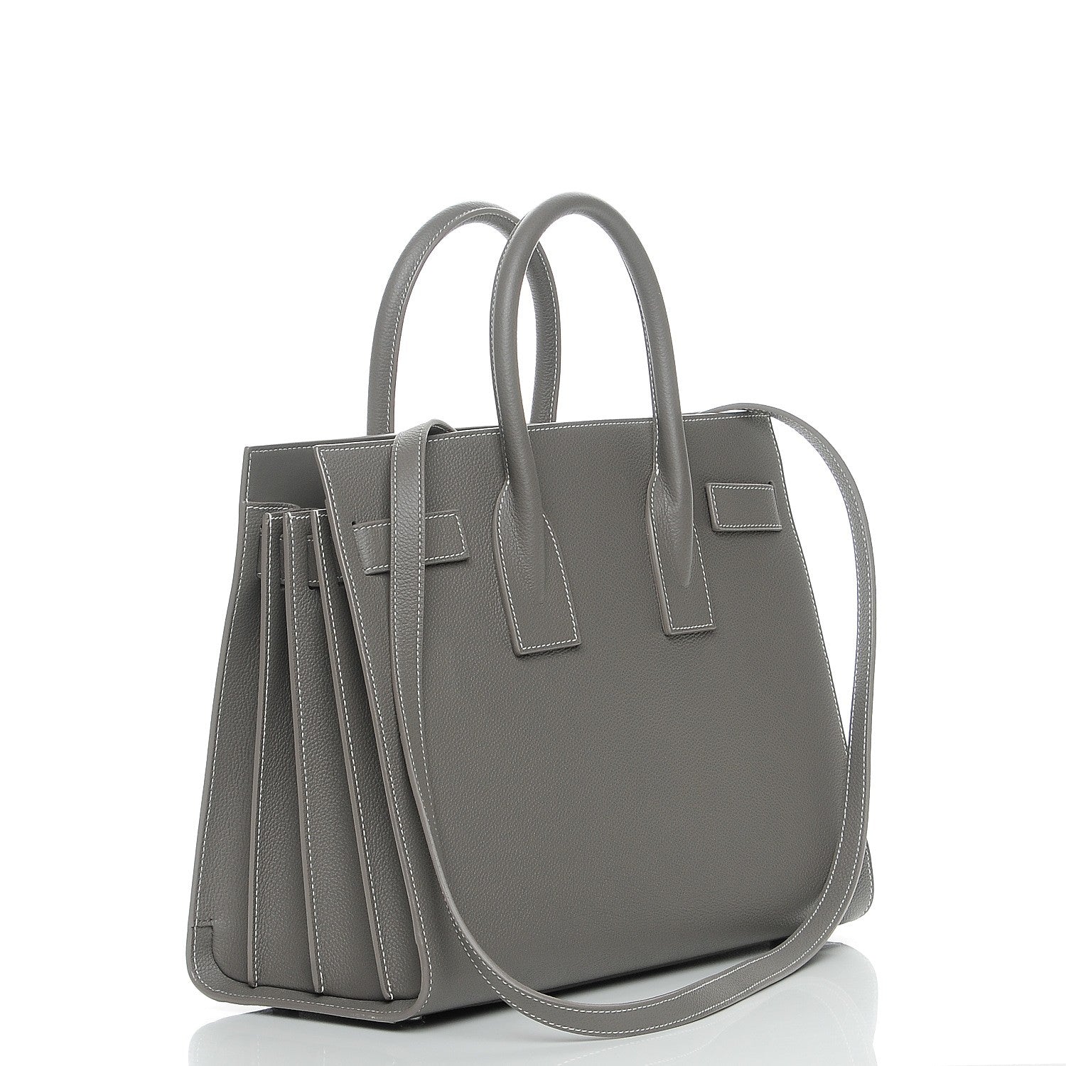 Saint Laurent Grained Calfskin Topstitch Small Sac De Jour Grey 4 of 8
