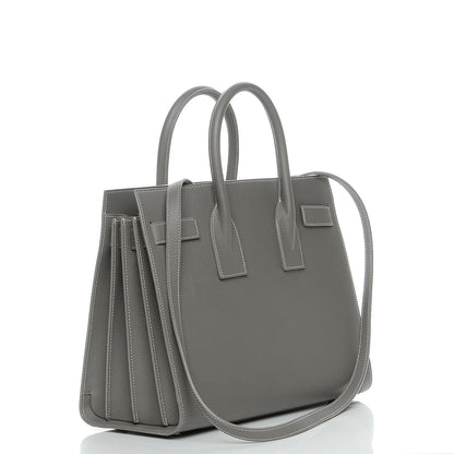 Saint Laurent Grained Calfskin Topstitch Small Sac De Jour Grey 4 of 8