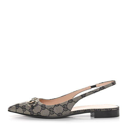 Gucci Monogram Horsebit Womens Slingback Ballet Flat 37 Beige Blue 1 of 9