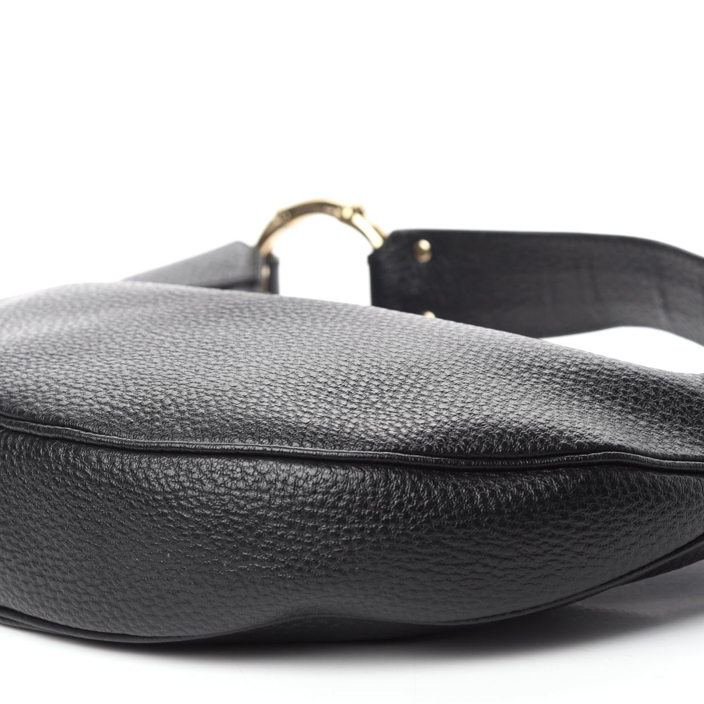 Calfskin Half Moon Bamboo Ring Hobo Black