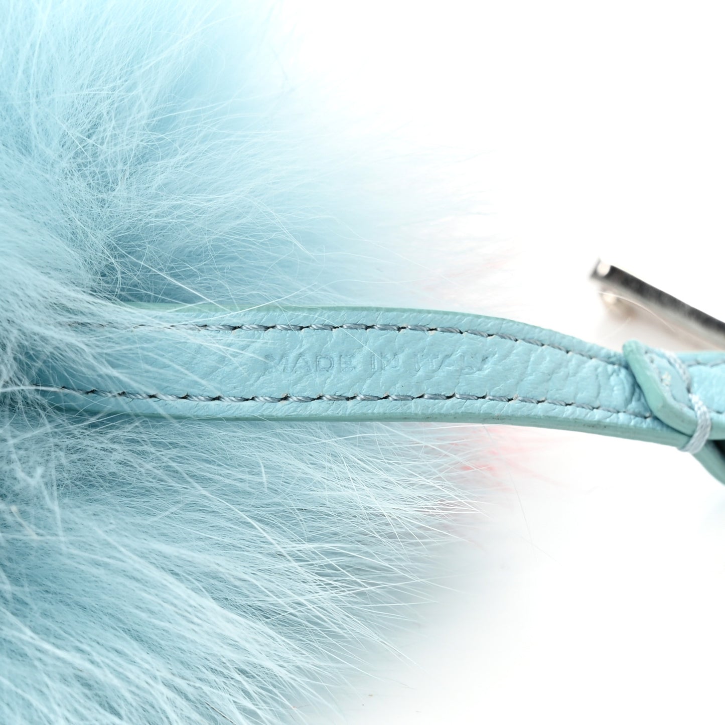 Fox Fur Polka Dot Pom Pom Bag Charm Light Blue Red