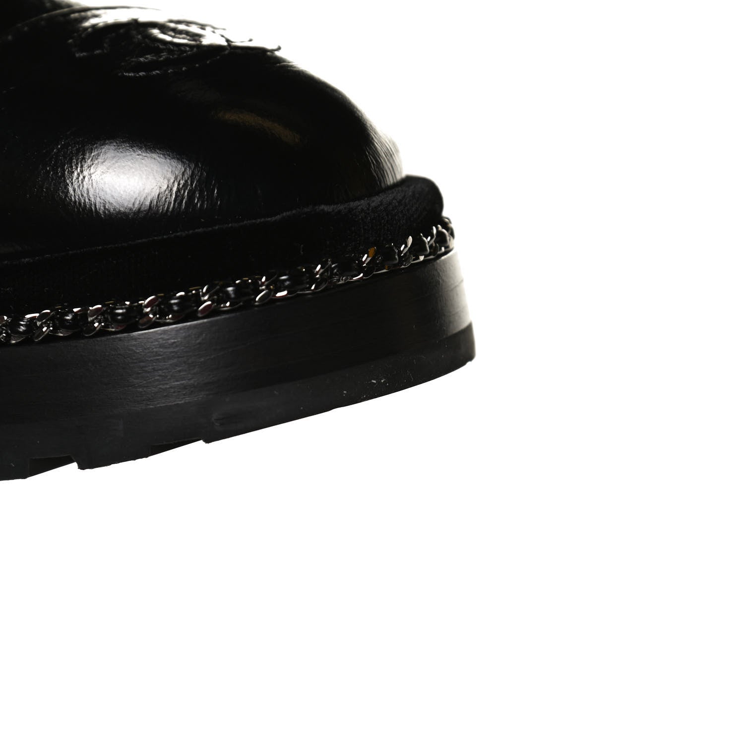 Chanel Crackled Calfskin Velvet Pearl Combat Short Boots 39.5 Black 10 of 11