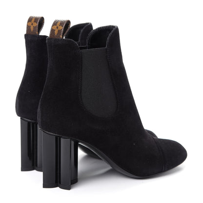 Louis Vuitton Suede Monogram Uniformes Cap Toe Chelsea 80mm Ankle Boots 35 Black 4 of 9