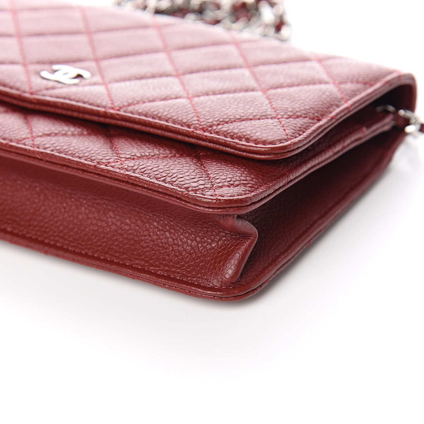 Caviar Quilted Wallet On Chain WOC Dark Red