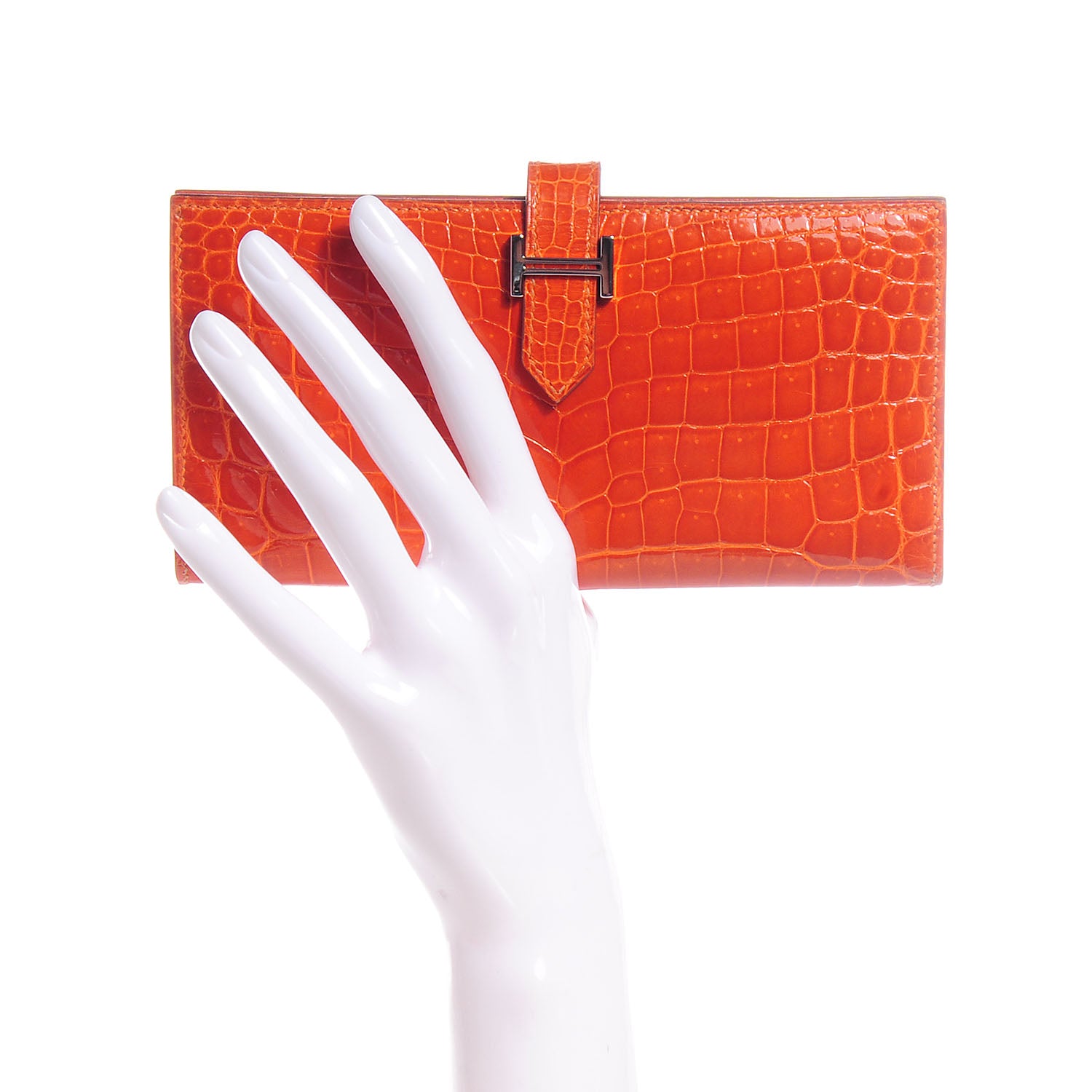 Hermes Shiny Niloticus Crocodile Bearn Wallet Orange 2 of 8
