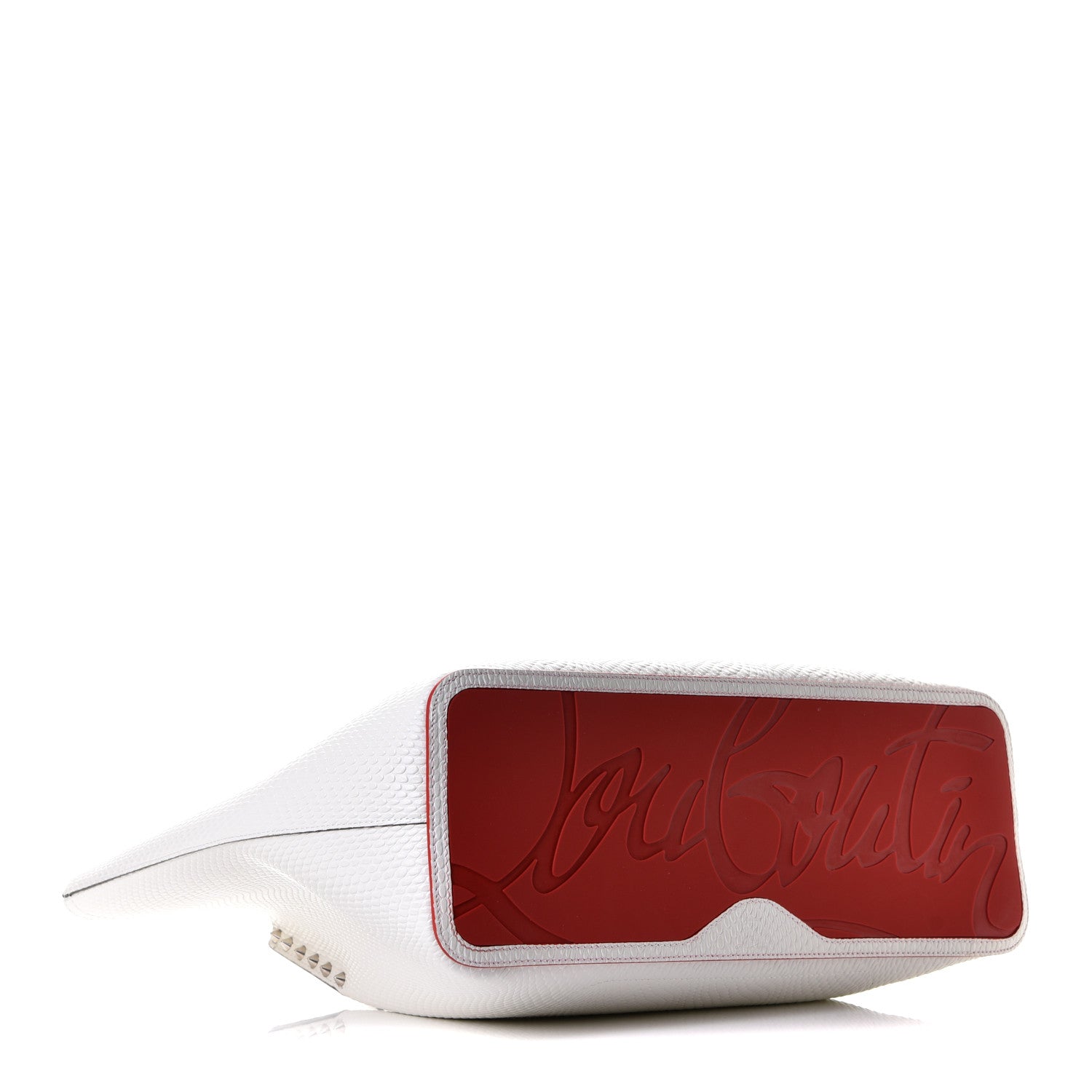 Christian Louboutin Calfskin Jurassic Embossed Spiked Large Cabarock Shopper Tote White 3 of 6