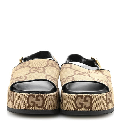 Gucci Monogram Maxi GG Granada Kid Angelina Platform 35mm Slingback Sandals 38 Camel Ebony Black 2 of 12