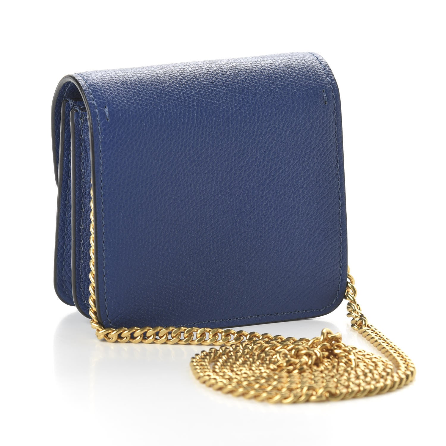 Valentino Garavani Grainy Calfskin VLogo Compact Wallet with Chain Blue 3 of 10