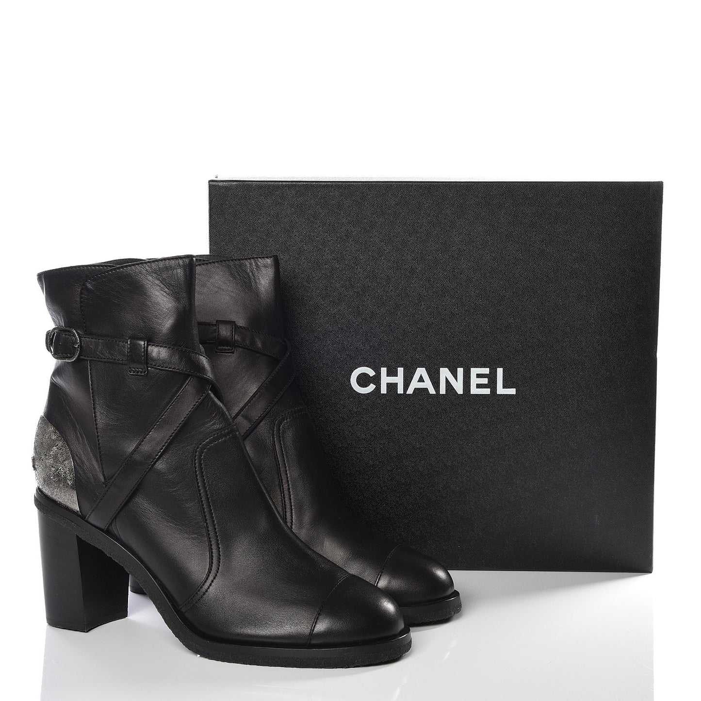 Lambskin CC Buckle Short Boots 41 Black