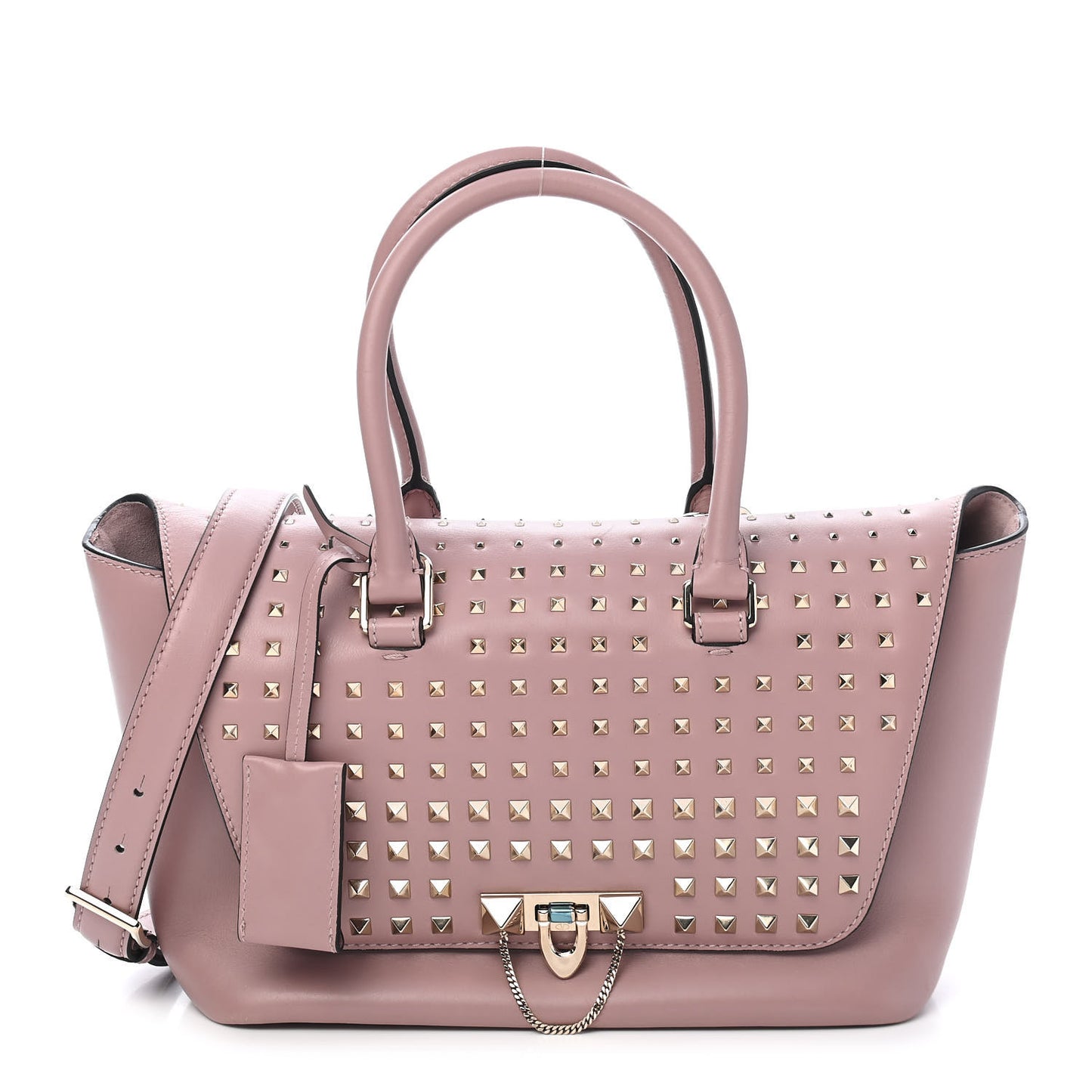 Calfskin Small Rockstud All Over Demilune Double Handle Satchel Lipstick