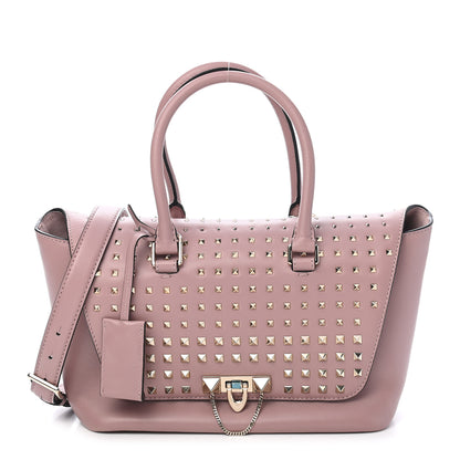 Valentino Garavani Calfskin Small Rockstud All Over Demilune Double Handle Satchel Lipstick 1 of 8