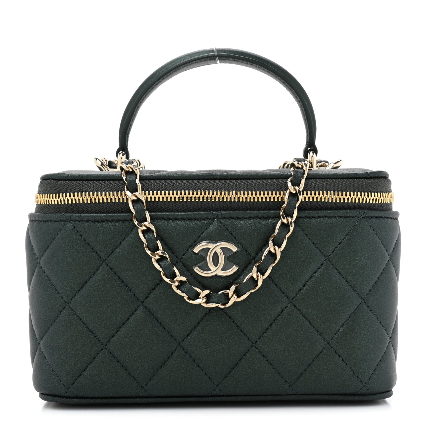 Chanel Iridescent Lambskin Quilted Small Top Handle Vanity Case With Chain Green 1 of 11