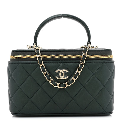 Chanel Iridescent Lambskin Quilted Small Top Handle Vanity Case With Chain Green 1 of 11