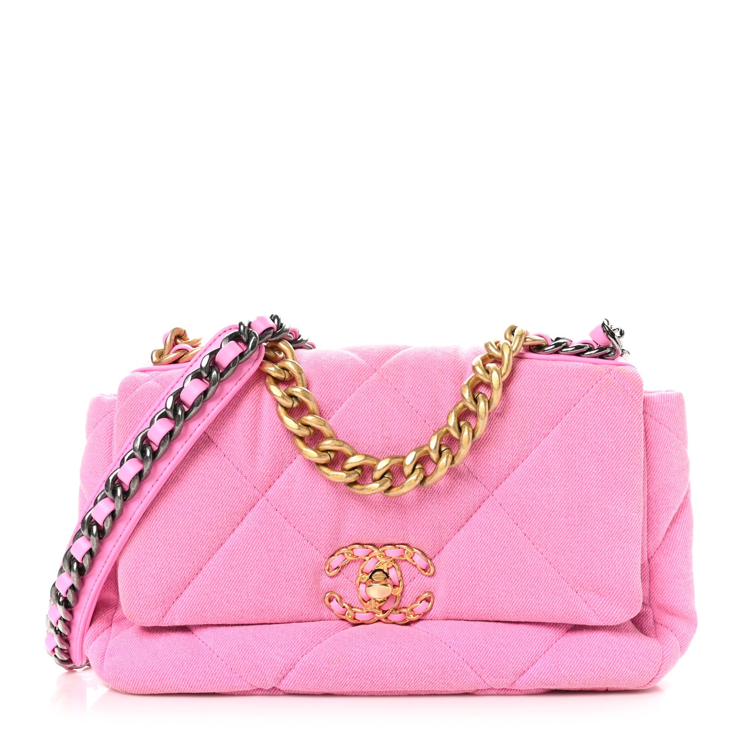 Chanel Denim Quilted Medium Chanel 19 Flap Neon Pink 1 of 10