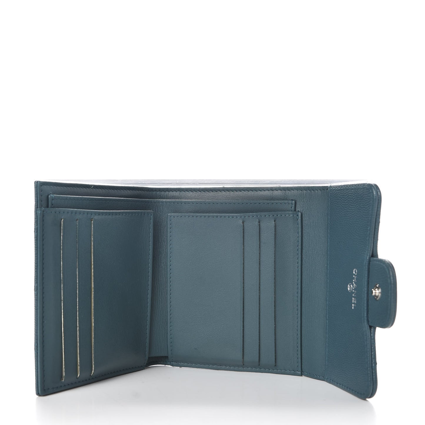 Caviar Quilted Compact Flap Wallet Dark Turquoise