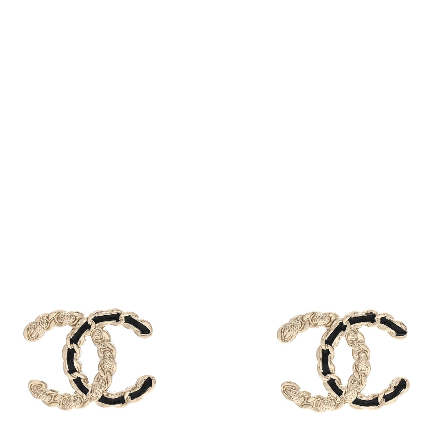 Chanel Enamel Metal Chain French New Wave CC Earrings Black Gold 1 of 4