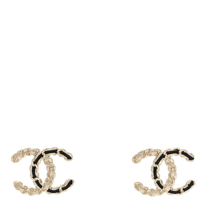 Chanel Enamel Metal Chain French New Wave CC Earrings Black Gold 1 of 4