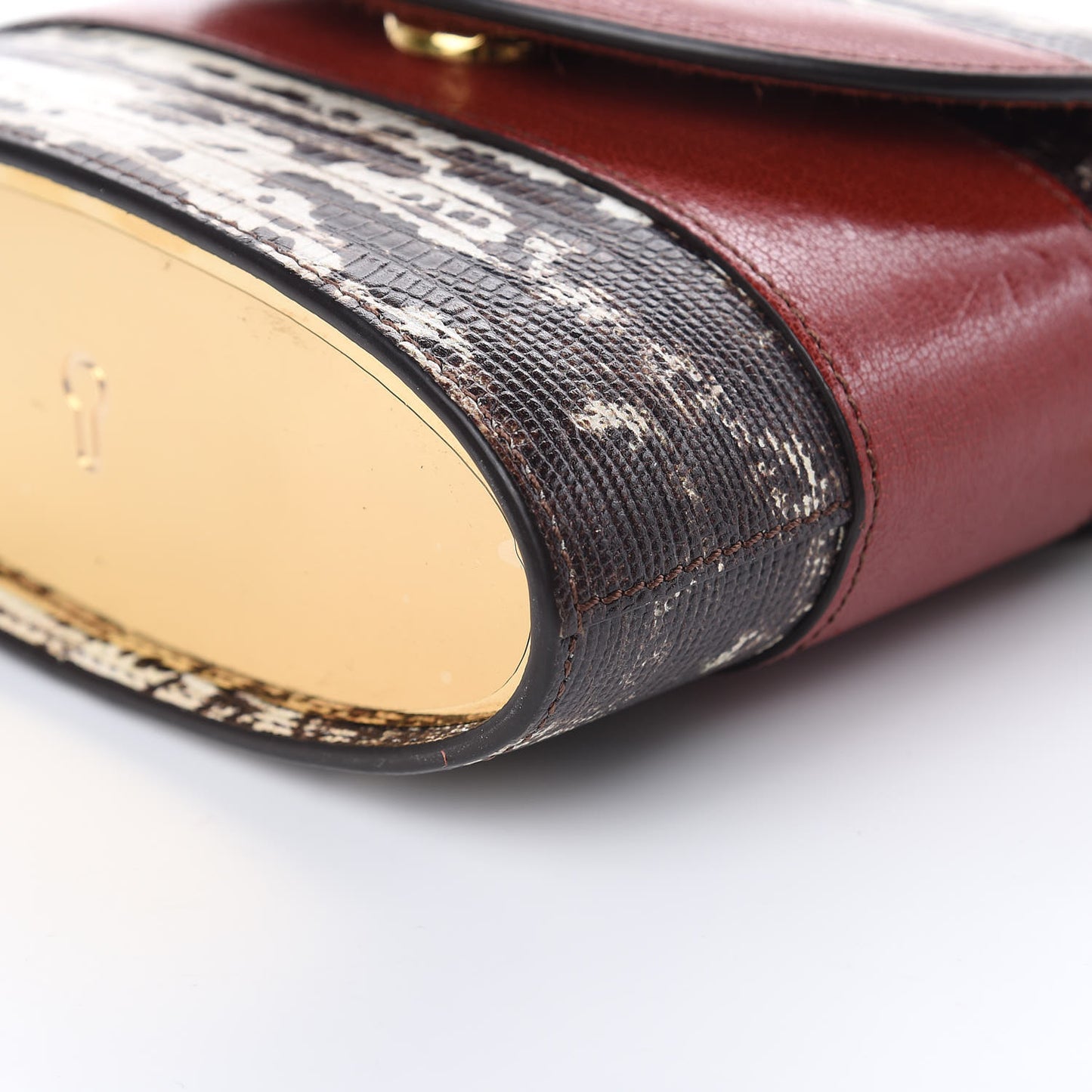 Calfskin Lizard Embossed Small Aby Lock Sepia Brown