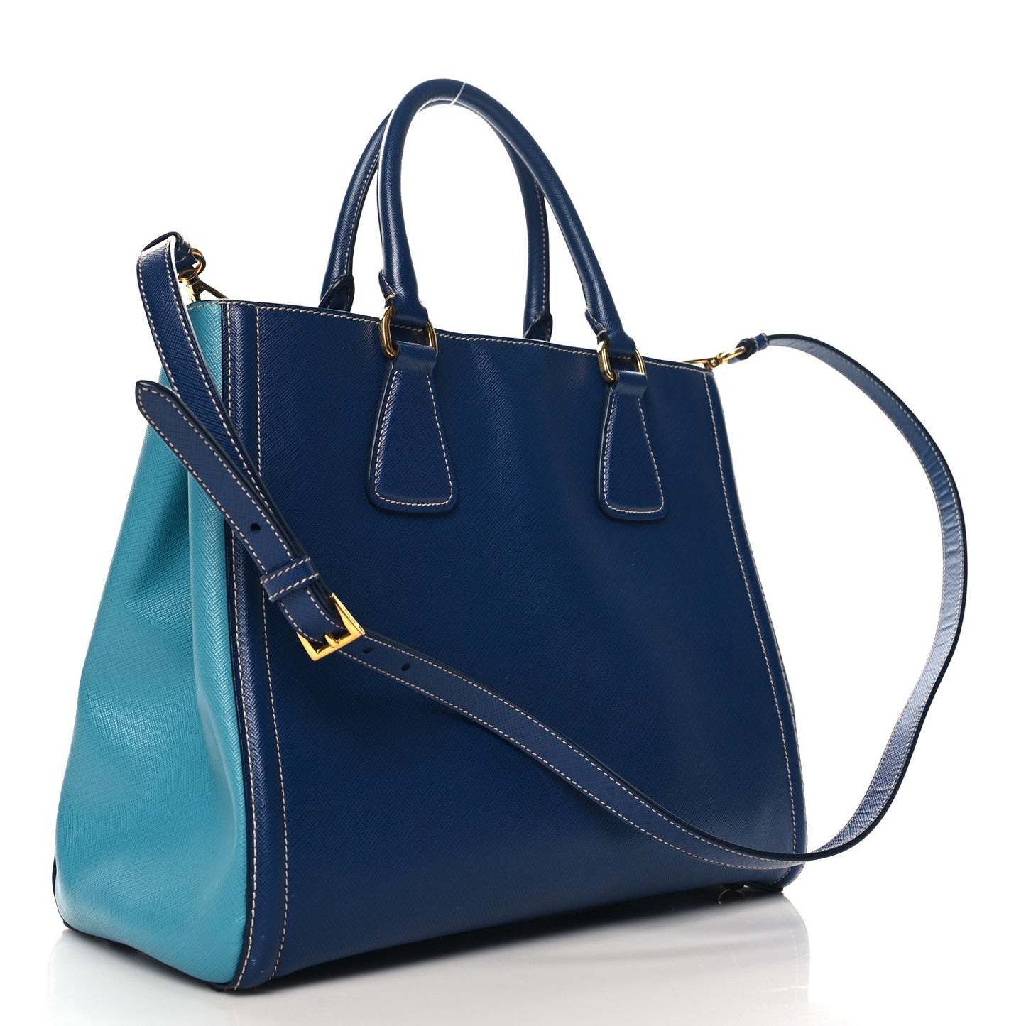 Saffiano Lux Medium Bi-Color Tote Bluette Turchese