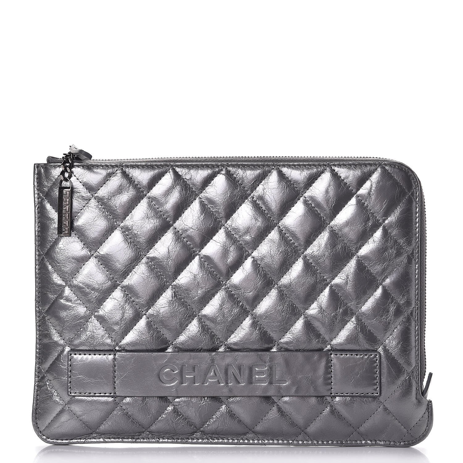 Chanel Metallic Aged Calfskin Quilted Medium Document Portfolio Holder Silver 1 of 8