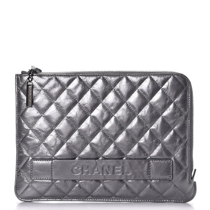Chanel Metallic Aged Calfskin Quilted Medium Document Portfolio Holder Silver 1 of 8