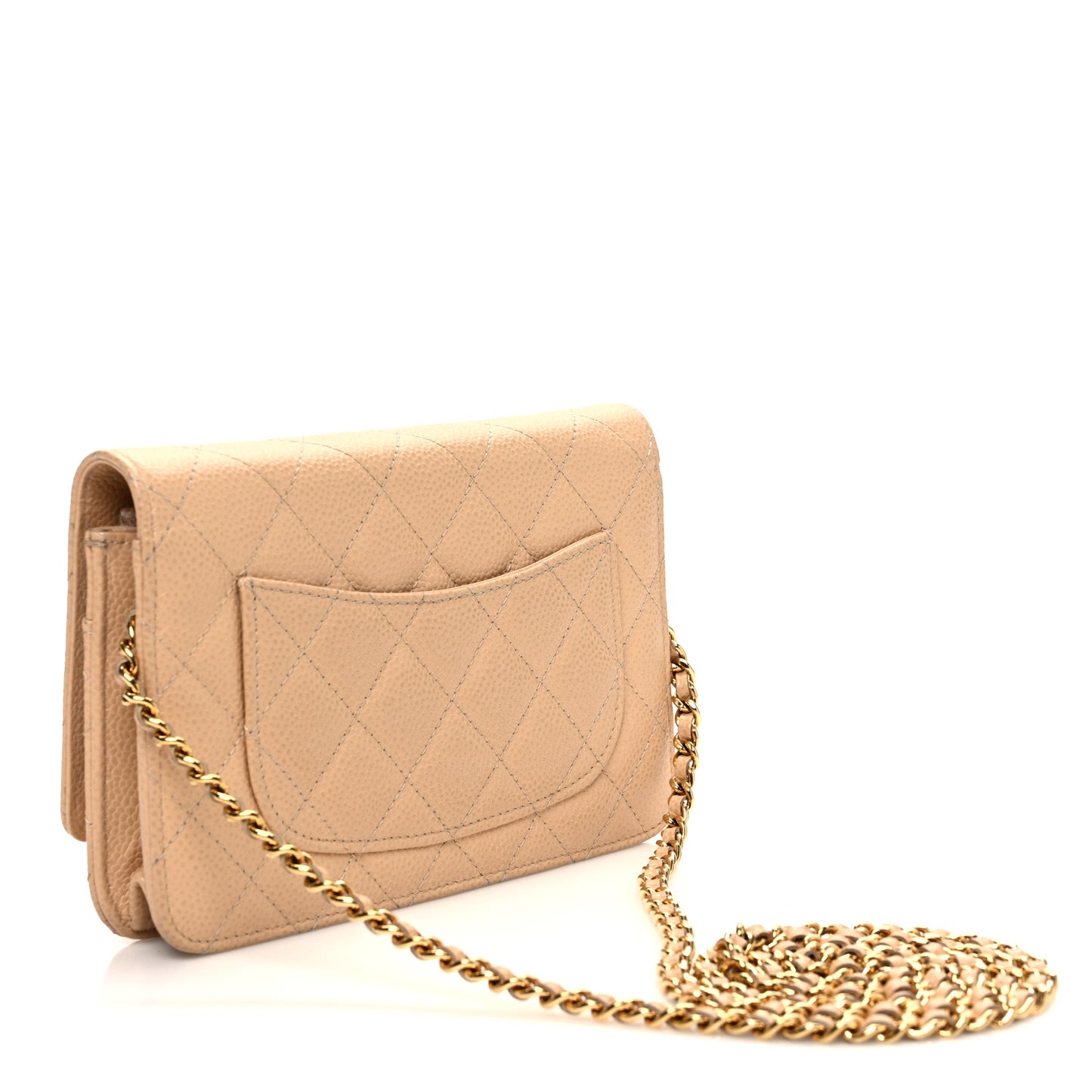 Caviar Quilted Wallet on Chain WOC Beige