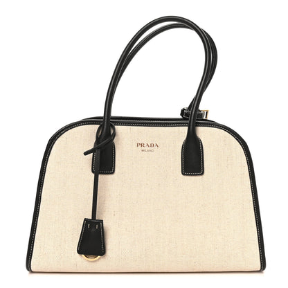 Prada Linen Shopping Tote Natural Black 1 of 9