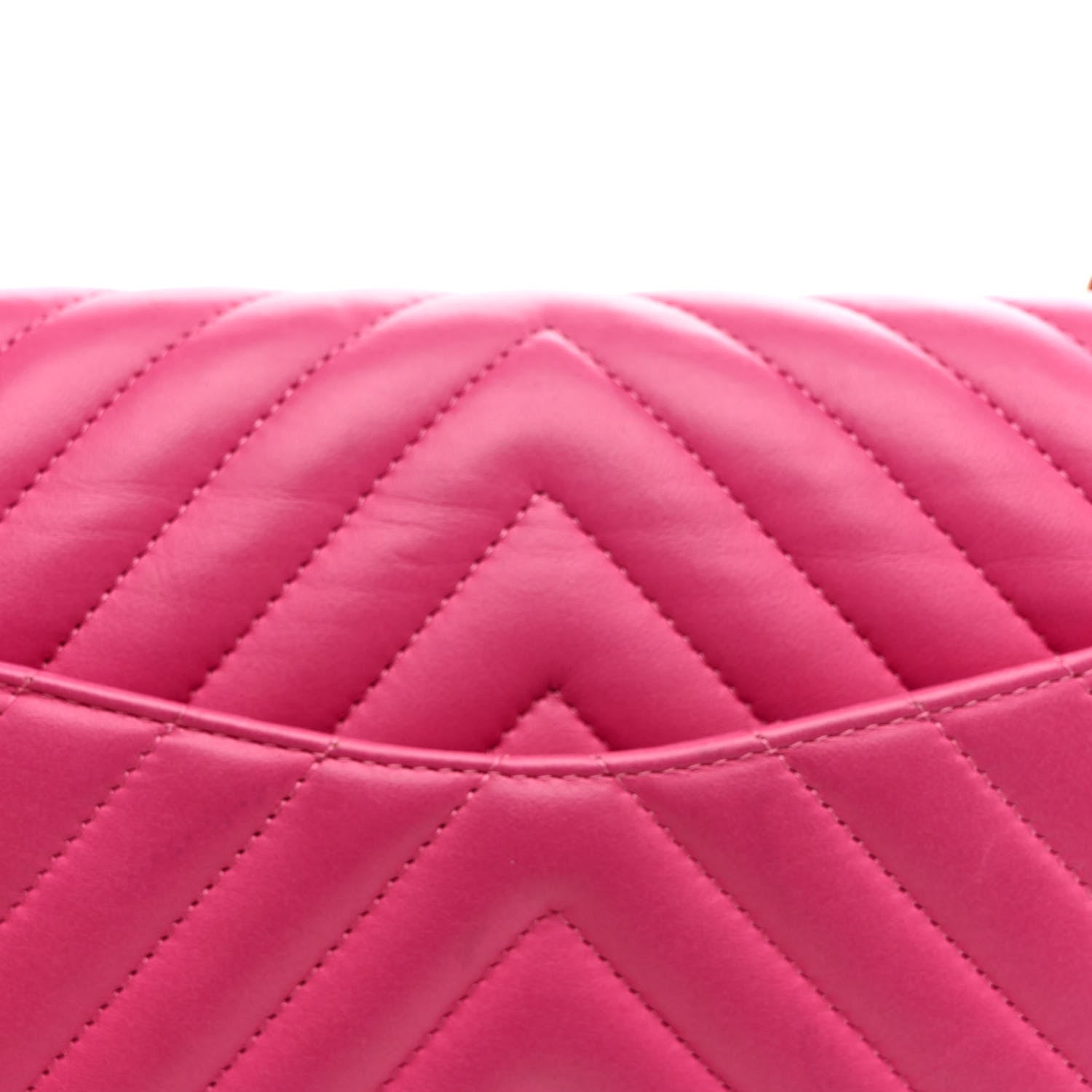 Chanel Lambskin Chevron Quilted Medium Double Flap Dark Pink 12 of 14