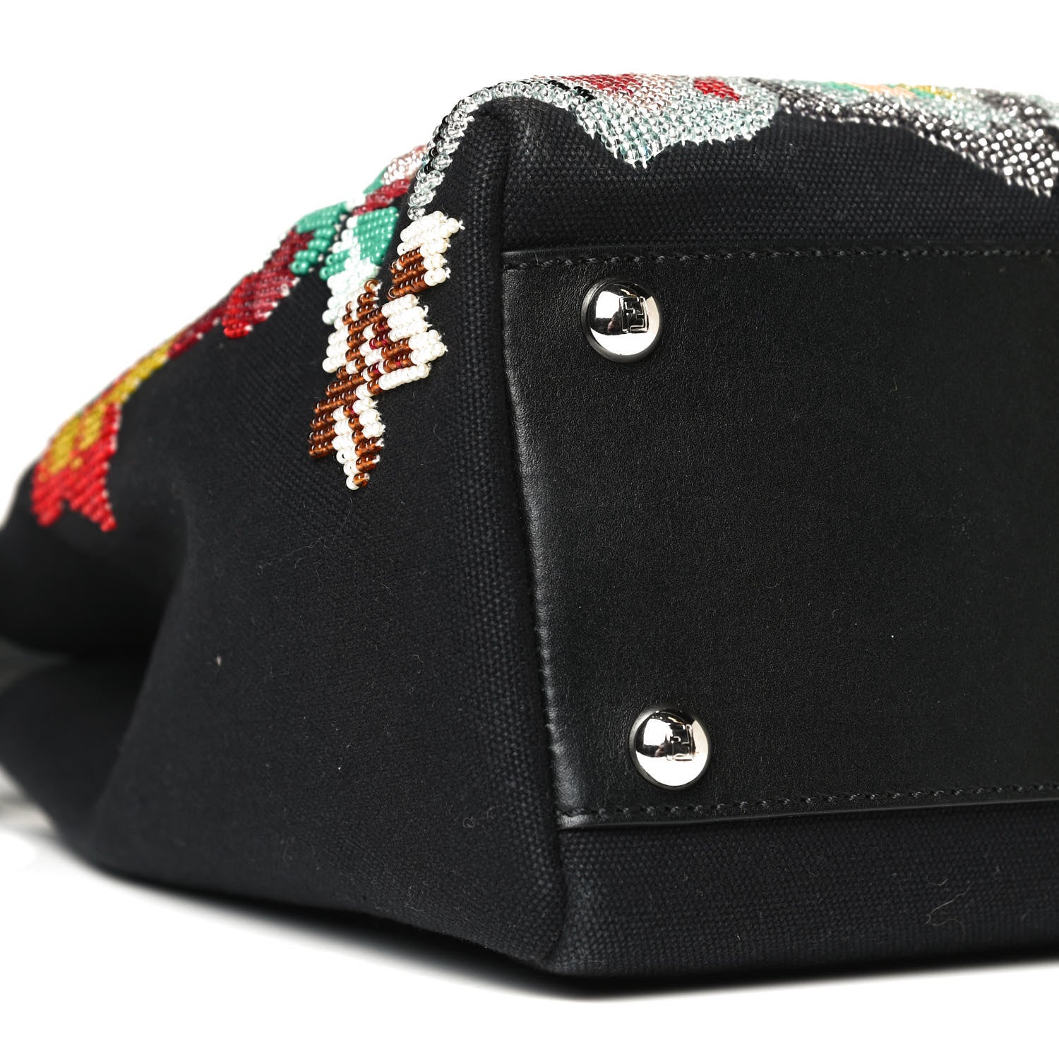 Fendi Canvas Beaded Floral Medium Peekaboo Iconic Satchel Black 10 of 14