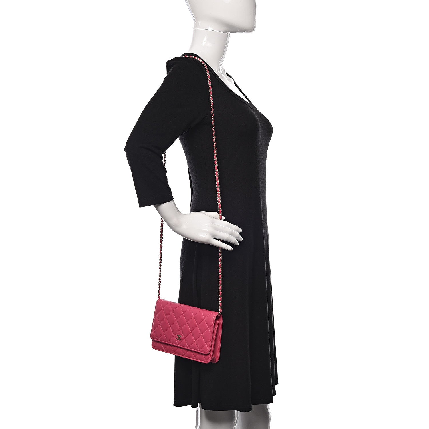 Chanel Lambskin Quilted Wallet On Chain WOC Dark Pink 2 of 15