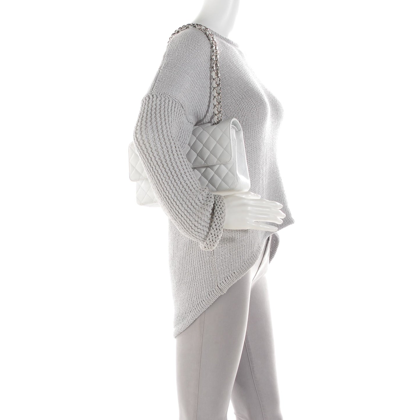 Caviar Quilted Medium Double Flap White