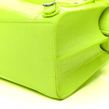 Balenciaga Semi Shiny Calfskin Crocodile Embossed Neo Classic Silver Hardware Mini City Fluo Yellow 9 of 18
