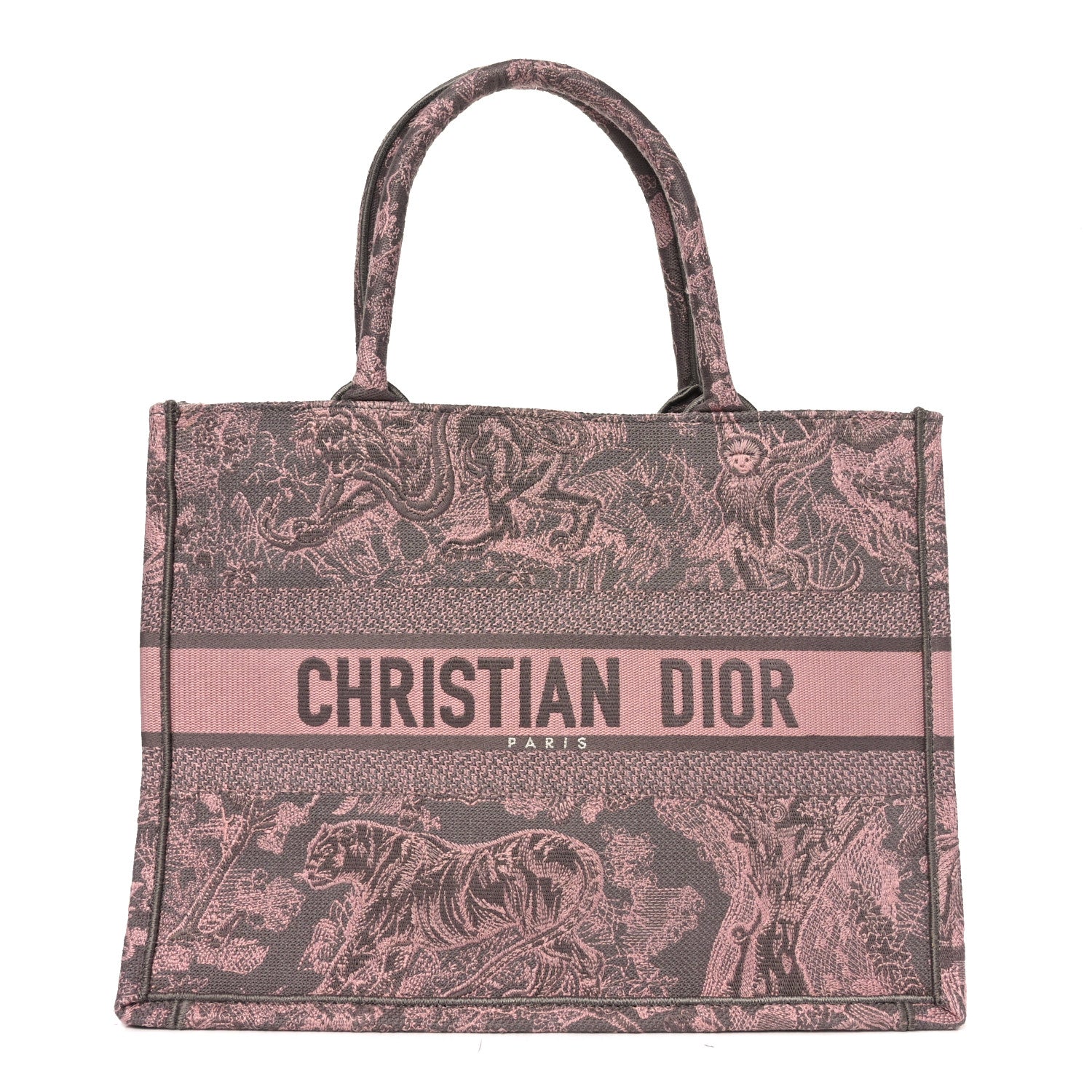 Christian Dior Canvas Embroidered Medium Dioriviera Toile De Jouy Book Tote Pink Grey 1 of 10