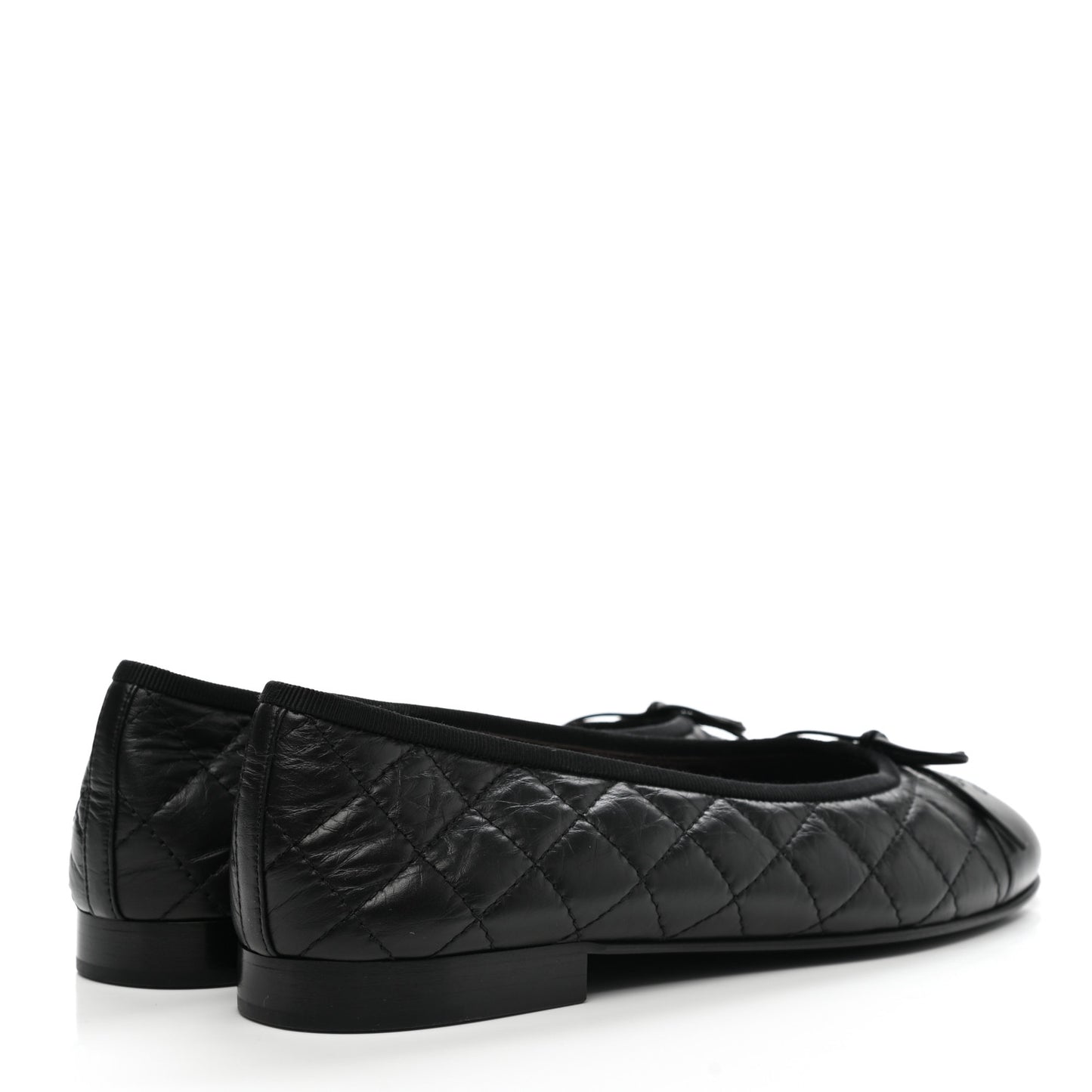 Aged Calfskin Quilted Cap Toe Ballerina Flats 38 Black
