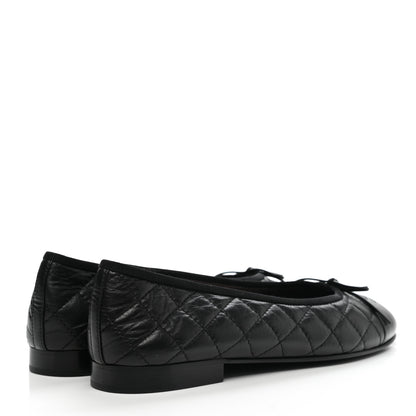 Chanel Aged Calfskin Quilted Cap Toe Ballerina Flats 38 Black 4 of 9