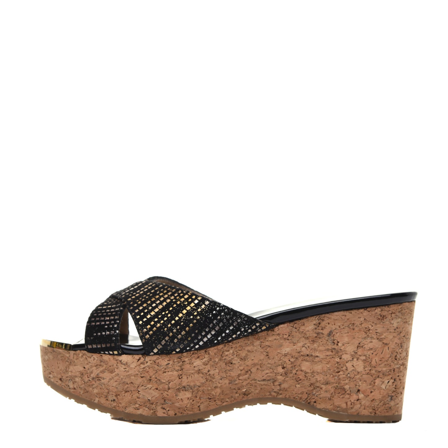 Suede Patent Glitter Prima Cork Wedge Sandals 35 Black