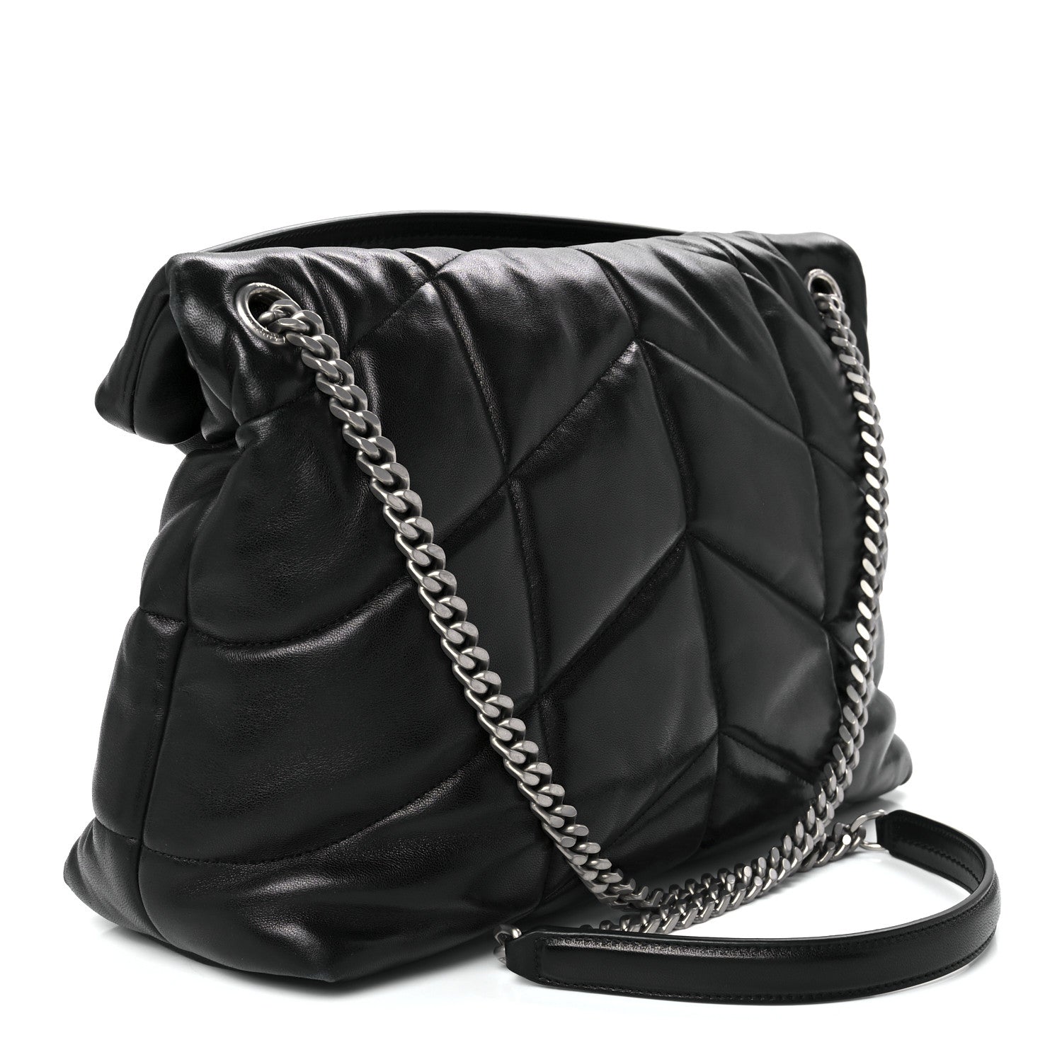 Saint Laurent Lambskin Quilted Medium Loulou Puffer Monogram Chain Satchel Black 3 of 12