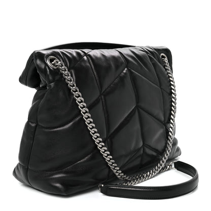 Saint Laurent Lambskin Quilted Medium Loulou Puffer Monogram Chain Satchel Black 3 of 12