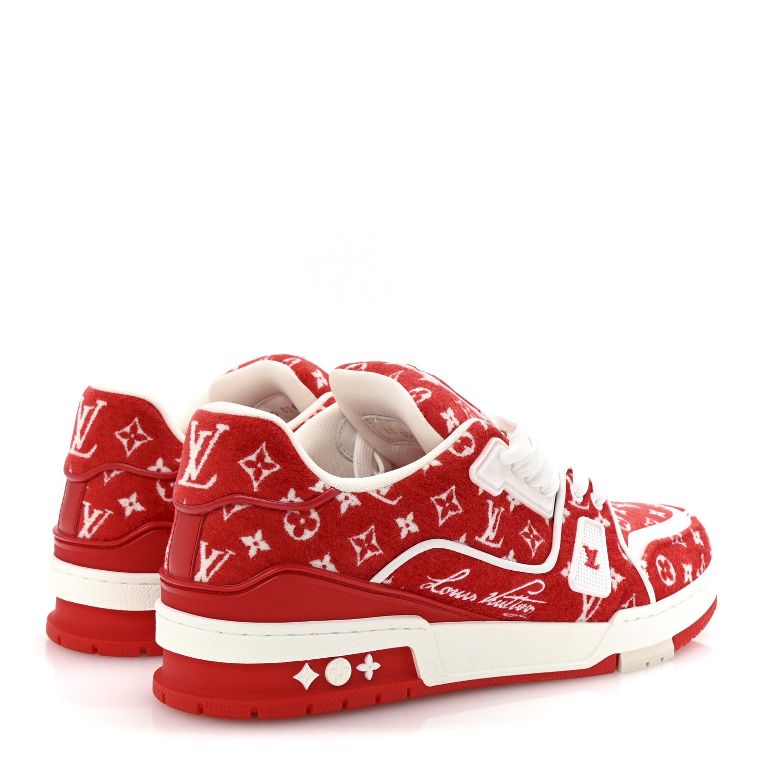 Louis Vuitton Jacquard Velvet Monogram Mens LV Trainer Sneakers 8 Red 9 of 20