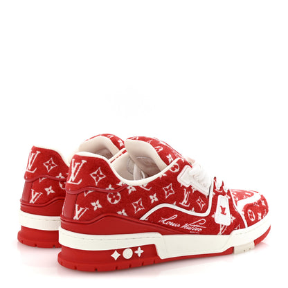 Louis Vuitton Jacquard Velvet Monogram Mens LV Trainer Sneakers 8 Red 9 of 20