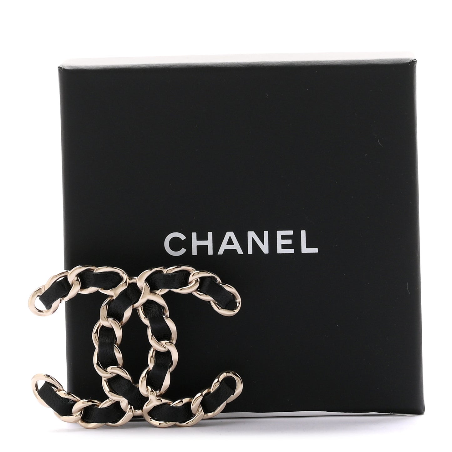 Lambskin Chain CC Brooch Black Gold