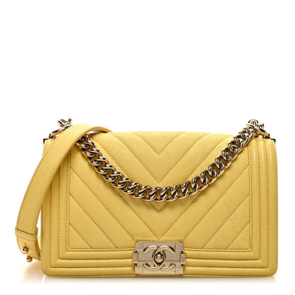 Chanel Caviar Chevron Quilted Medium Boy Flap Yellow 1 of 11